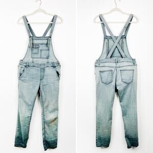 Free People Skinny Distressed Denim Light Blue Bib Overalls Women's Size 28